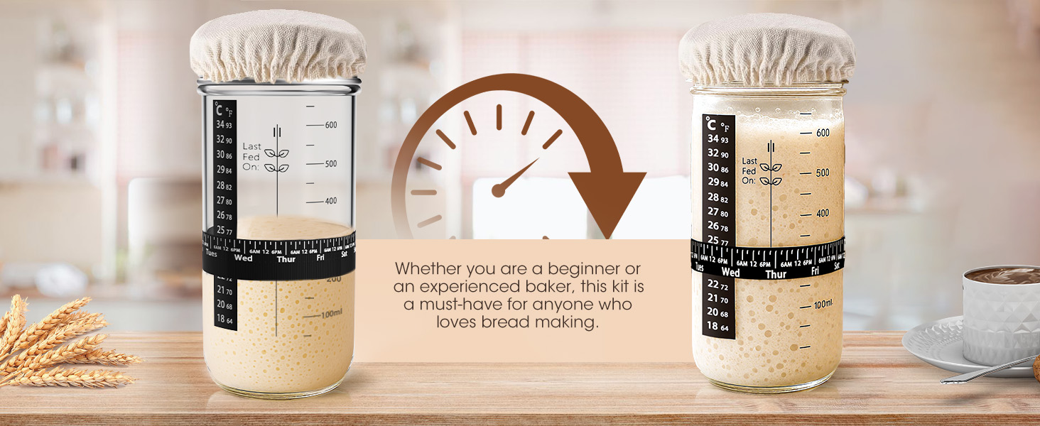 Набір для закваски з силікону MQFORU: 30 шт. Заквасочні корзини (28см круглі, 29см овальні), скляна тара 730мл, щітка, скребок. Для випікання хліба.