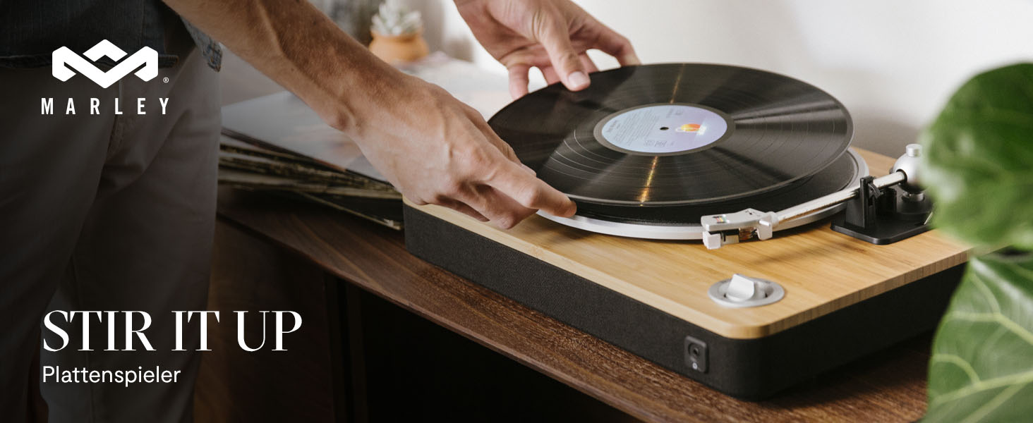 Бездротовий програвач вінілу House of Marley Stir It Up Bluetooth, екологічний, 33/45 об/хв, з вбудованим передпідсилювачем, головкою Audio-Technica, з бамбука