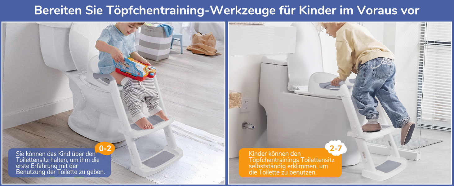 Сидіння для унітазу дитяче з драбинкою DEANIC, м'яке PU, для дітей 1-7 років, універсальний розмір 38-47 см (Сірий)