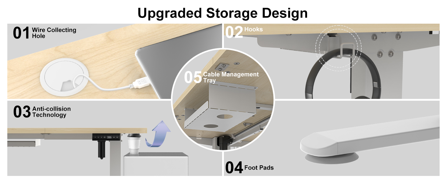 Електричний стіл Homall 120x60 см з регулюванням висоти, з 4-секційною стільницею, пам'яттю, білий + бежевий