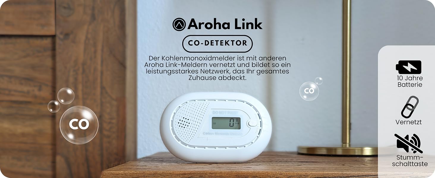 Розумний датчик чадного газу Aroha Smart Connect WLAN (набір 2 шт) — детектор CO з підтримкою Tuya & Smart Life, батарея на 10 років