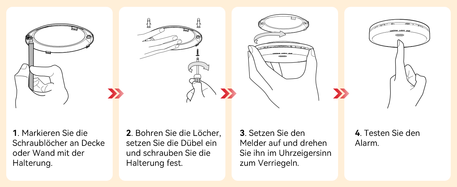 Датчик диму Rauchmelder з батареєю на 10 років, магнітне кріплення, EN14604, радіо, 85dB, без свердління, набір 6 шт.