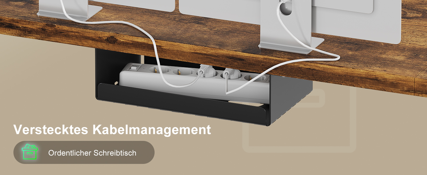 Регульований стіл Devoko 200x80 см з USB-C, електричний, мобільний, з органайзером для кабелів, білий/вінтажний коричневий