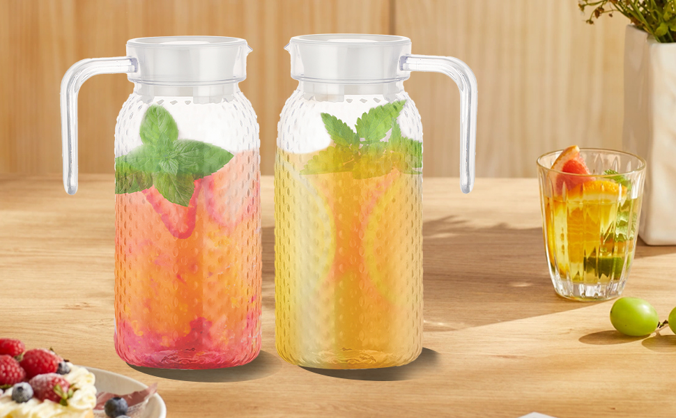 2 шт. глечики для води 1 літр, пластикові глечики з кришкою та ручкою, прозорі глечики для соку, напоїв, кави, чаю, молока, вина
