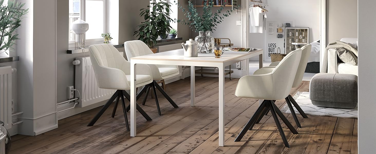 Крісла для їдальні з підлокітниками, набір обертових крісел, кухонні стільці, м'які крісла з поліестеру та металевими ніжками (2 шт., кремовий)