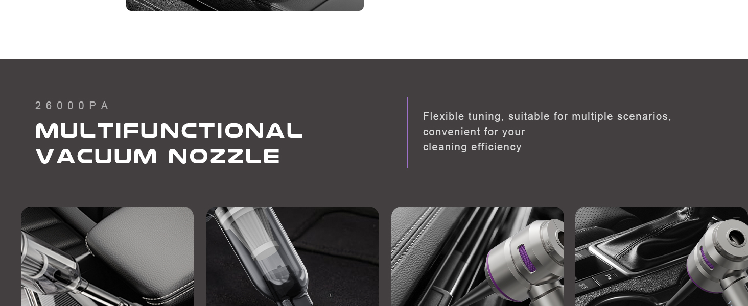 Акумуляторний ручний пилосос KITBEZN 26000Па, бездротовий міні-пилосос 4-в-1 з безщітковим двигуном для авто, дому, диванів та шерсті тварин (Фіолетовий)