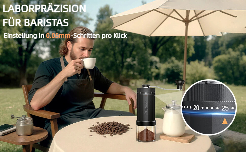 Ручна кавомолка MEGA PRO: кавомоля для еспресо, френч-пресу, подорожей. CNC жернова, 40 налаштувань, 30г
