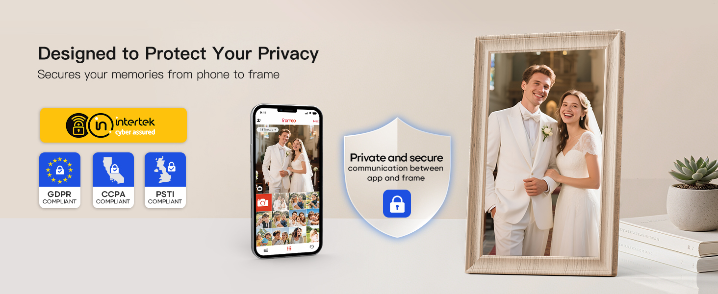 Frameo Цифровий фоторамка 10.1 дюймів, HD 1280*800 IPS сенсорний екран, 32GB пам'ять, автоповорот, Frameo App для обміну фото та відео, білий дерев'яний масив