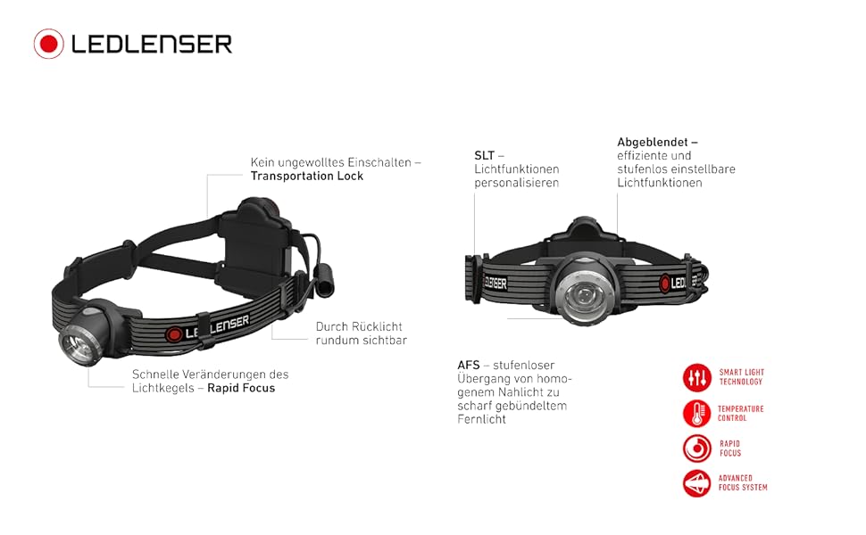 Світлодіодний налобний ліхтар Ledlenser H7 SE, налобний ліхтар по всьому периметру, 300 люмен, відстань променя 160 метрів, час горіння 30 годин, з фокусуванням, із заднім світлом, з акумуляторами та USB-кабелем H7 SE - 300 лм