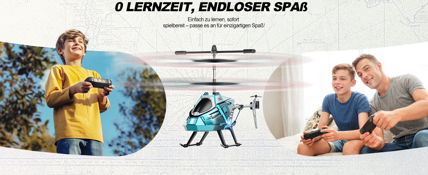 RC Гелікоптер XIKOTEC на радіокеруванні з 2 акумуляторами, LED підсвічуванням, автоматичним злетом/посадкою - іграшка для хлопчиків від 8 років, синій