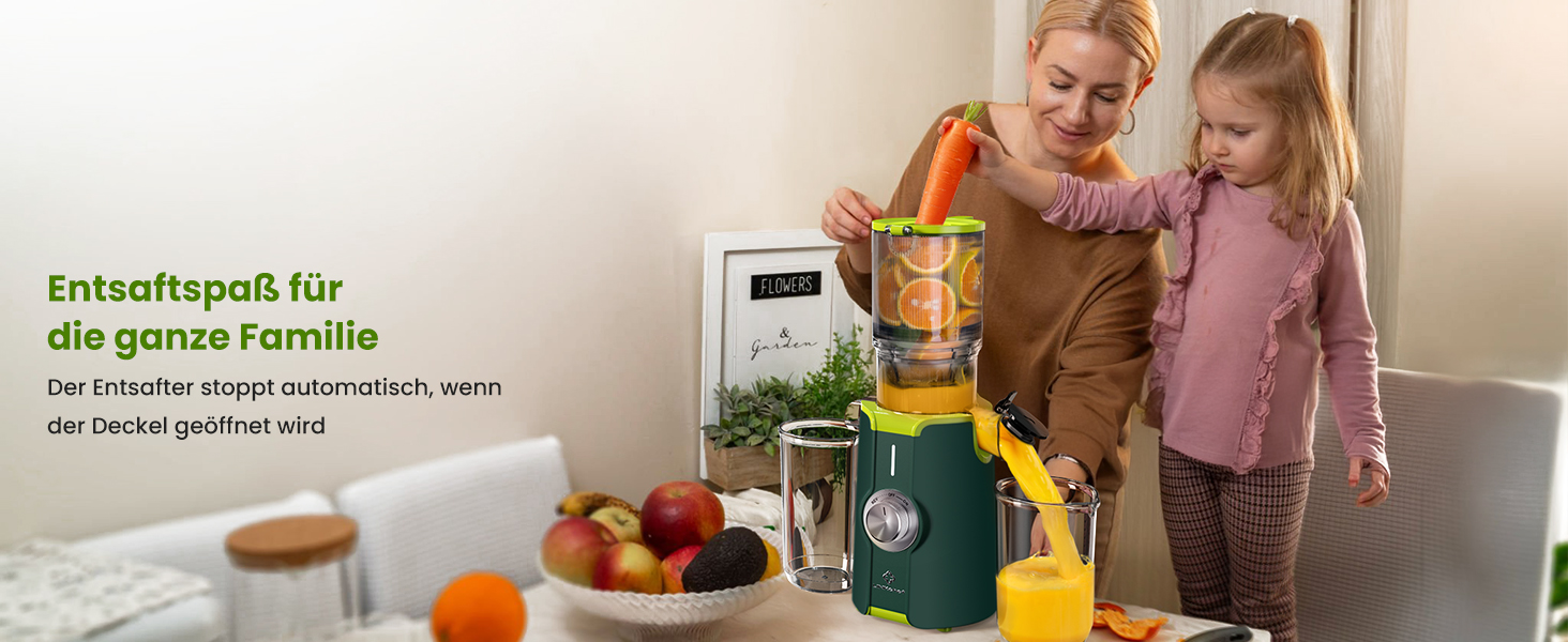 LINKChef Швидковичавник Slow Juicer: холодний віджим, для овочів та фруктів, легко миється, BPA Free, 200W (зелений)