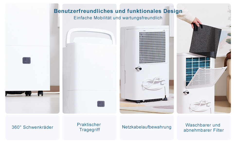 Електричний осушувач повітря для дому: 65л/день, автоматичний режим, 4.5л бак з шлангом для зливу, тихий осушувач для підвалу, офісу, спальні, ванної кімнати, квартири, кухні до 120м², чорний та білий (білий)