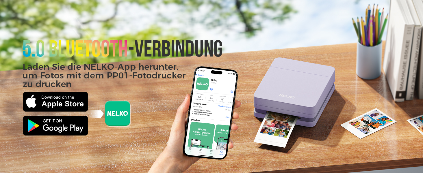 Портативний міні-фотопринтер Nelko PP01: кольоровий, для смартфонів iOS & Android, з 20 паперами, наклейки, AI APP, фіолетовий