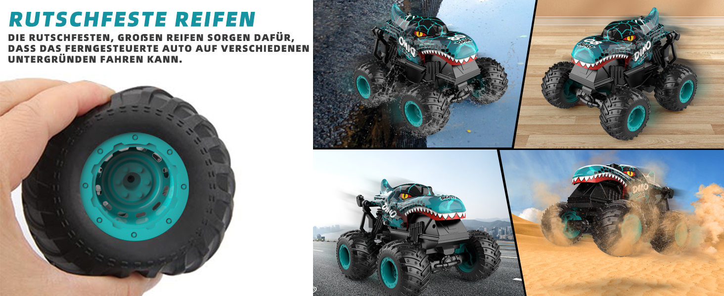 RC Monstertruck 1:20 2.4GHz Динозавр – Радіокерований позашляховик, 20 км/год, LED, Музика, для хлопчиків та дівчаток від 3 років, Зелений