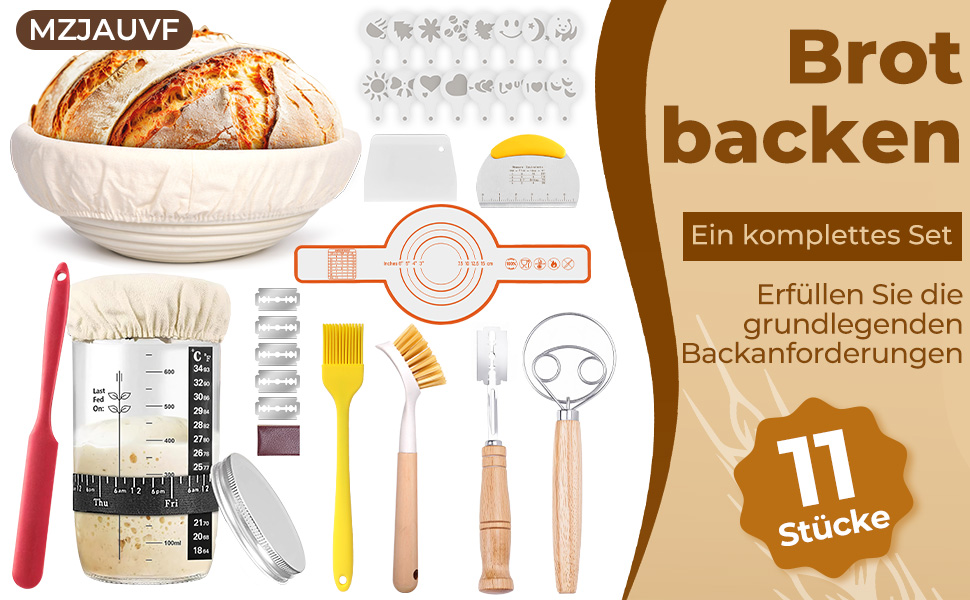 Набір для випікання хліба: 32 предмети, корзини для бродіння, склянка для закваски 730мл, аксесуари для випікання, для початківців та професіоналів