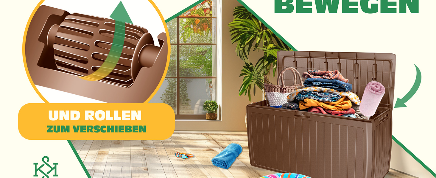 Ящик для подушок KESSER® 290л з колесами, антрацит - садовий контейнер для зберігання, витримує 100 кг