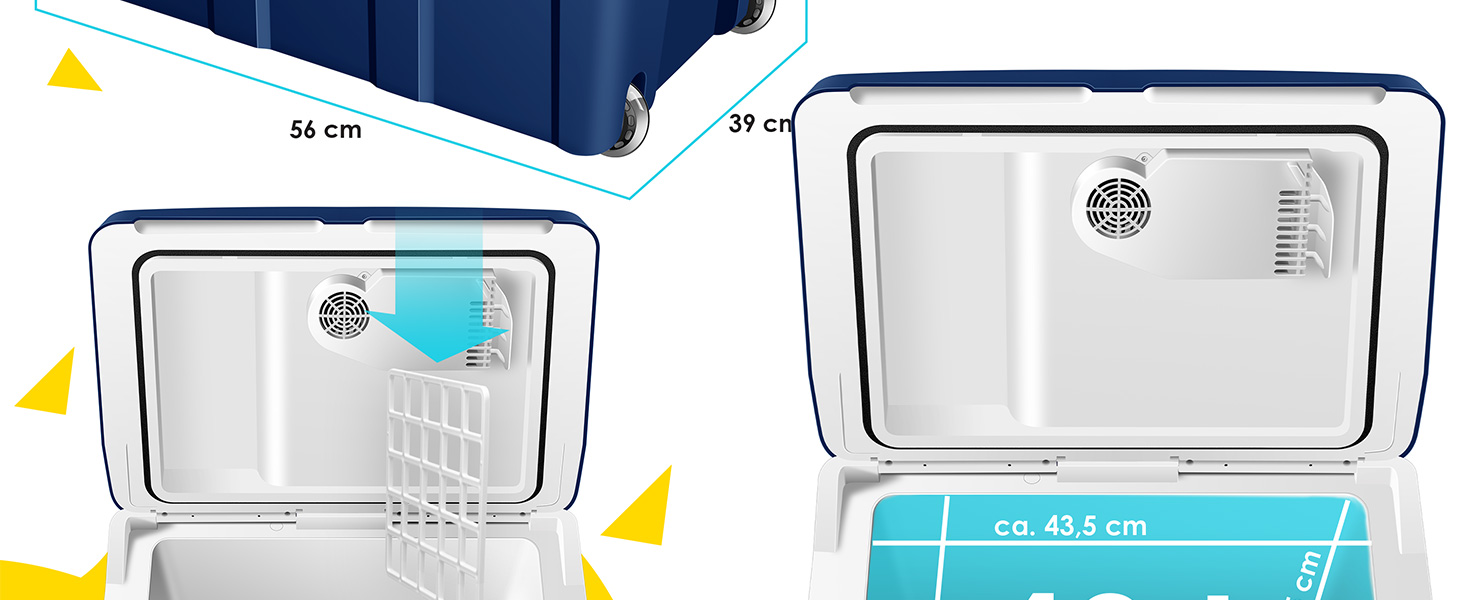 Термохолодильник KESSER® 40L на колесах | Холодильник-термос 12/230V | Охолоджує та нагріває | Для авто, човна та кемпінгу | З акумуляторами холоду та тримачами для напоїв (Темно-синій)