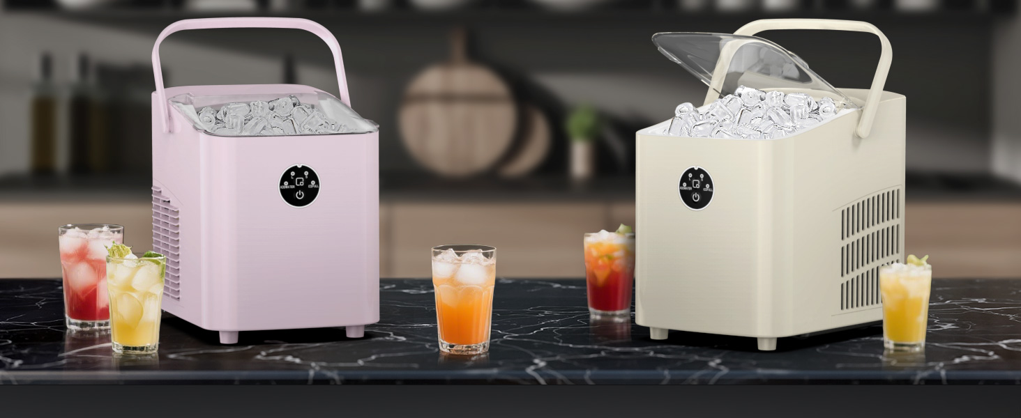 Льодогенератор Fohere 14 кг/24 год, швидке виробництво льоду (5 хв), 2 розміри кулеподібного льоду, самоочищення, з ручкою, лопаткою та кошиком для вечірок, офісу, кемпінгу - Чорний