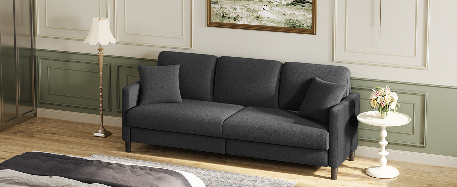 Двомісний диванчик, компактний диван для підліткової кімнати, зручний невеликий диван, легка збірка без інструментів, дивани з масиву дерева, невеликий диван для вітальні (сірий, 211 см)