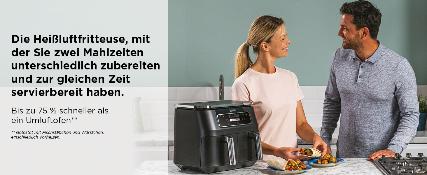 Фритюрниця повітряна Ninja Foodi Dual Zone AF200EU, 7.6 л, 4-в-1, чорна, з 2 зонами, антипригарне покриття