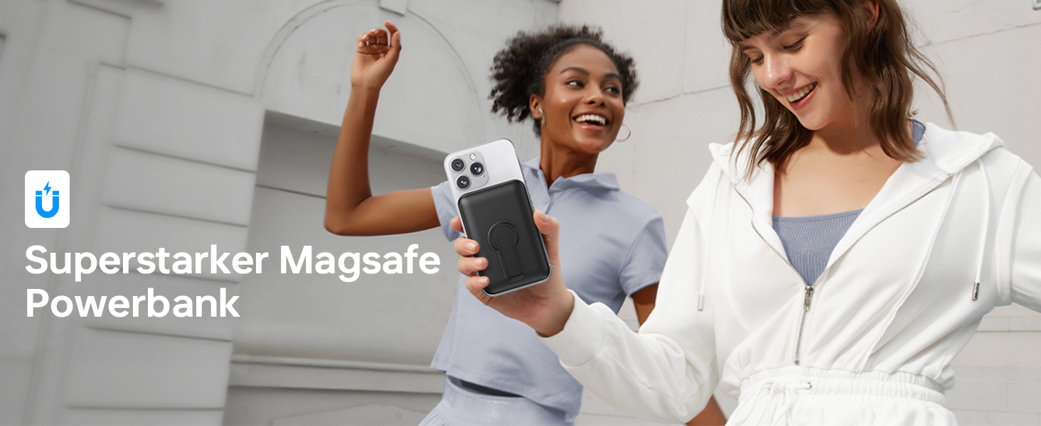 МАг, сумісний з Magsafe, 22,5 Вт PD, бездротовий, LED-дисплей, чорний, 12000