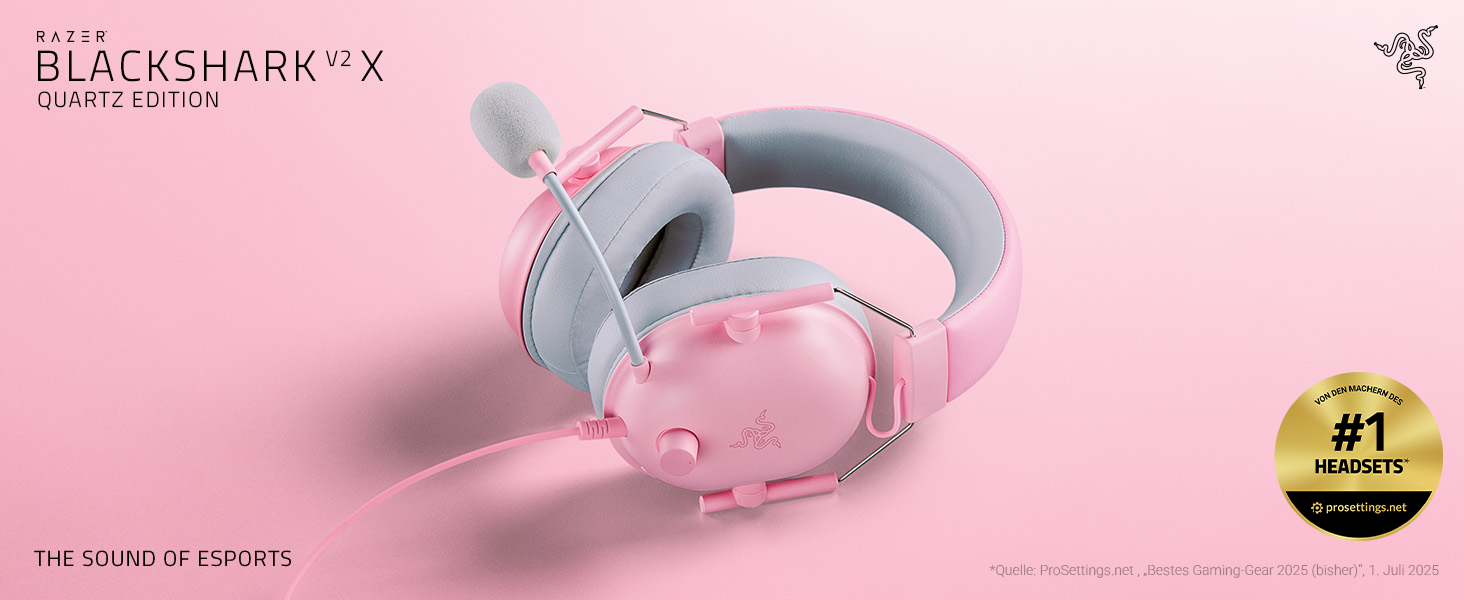 Ігрова гарнітура Razer BlackShark V2 X Quartz Pink — дротова навушники для кіберспорту, 7.1 Surround Sound, мікрофон Hyperclear, 50мм драйвери Triforce, рожева
