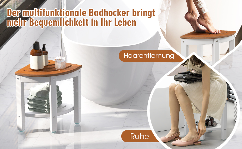 Крісло для ванної кімнати RELAX4LIFE з ручками та полицею, до 150 кг, коричнево-біле (Модель 1)