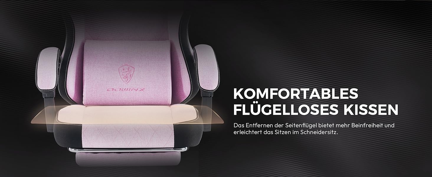 Ігровий крісло Dowinx з тканини, з пружинним сидінням та масажем попереку, офісне крісло з підніжкою для дорослих, ергономічне, велике та високе, 135 кг, рожеве