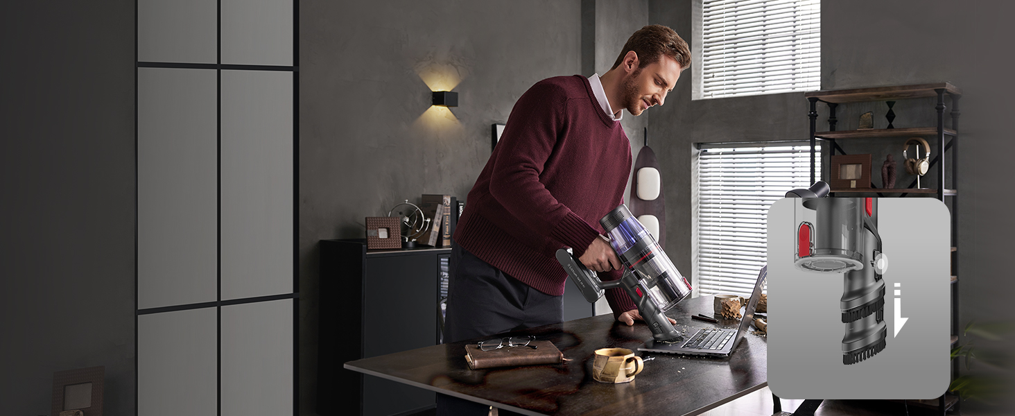 Бездротовий акумуляторний пилосос Ultenic U16 Flex: 550W, 50000Pa, 60 хв роботи, сенсорний екран, труба-кліпса, док-станція, антизаплутування для твердих поверхонь, килимів та шерсті тварин