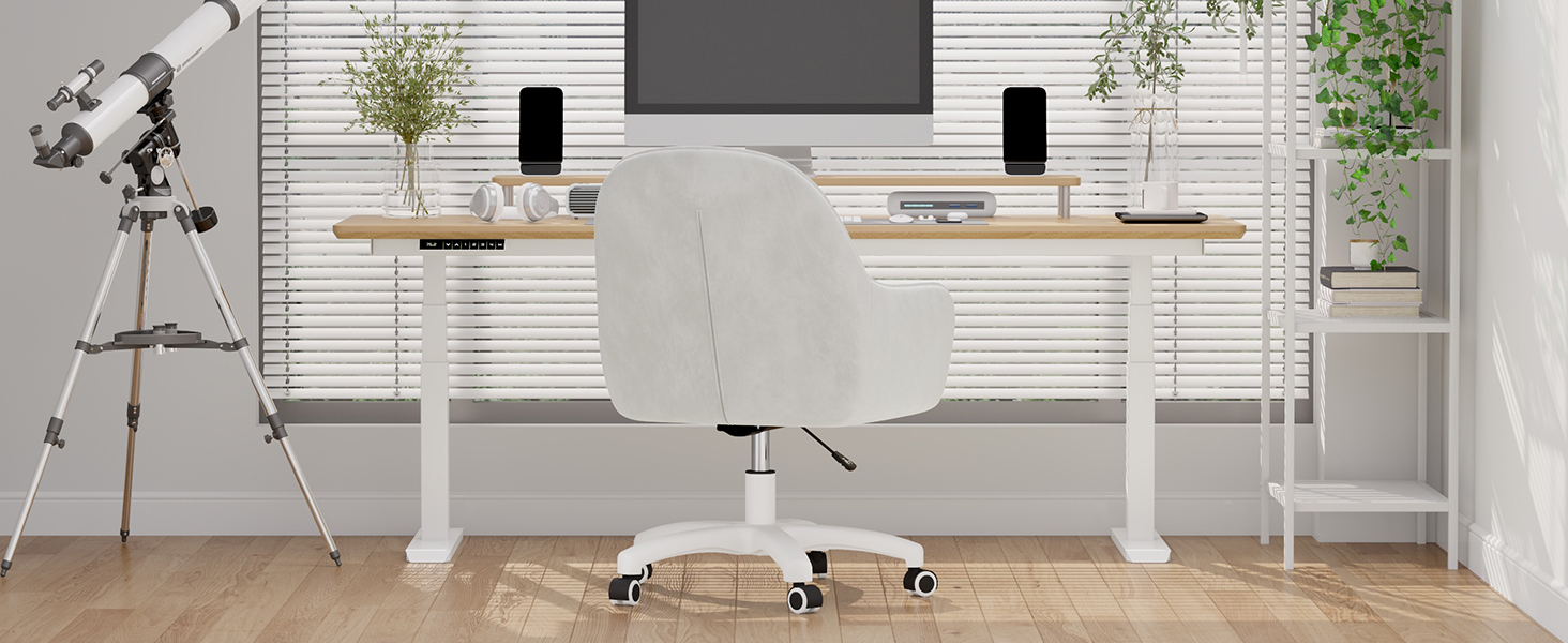 Крісло Aivermeil для дому та офісу, з м'якою оббивкою з велюру, з підголовником, поворотне, регульоване по висоті, ергономічне, для робочого кабінету, спальні, до 120 кг, біле