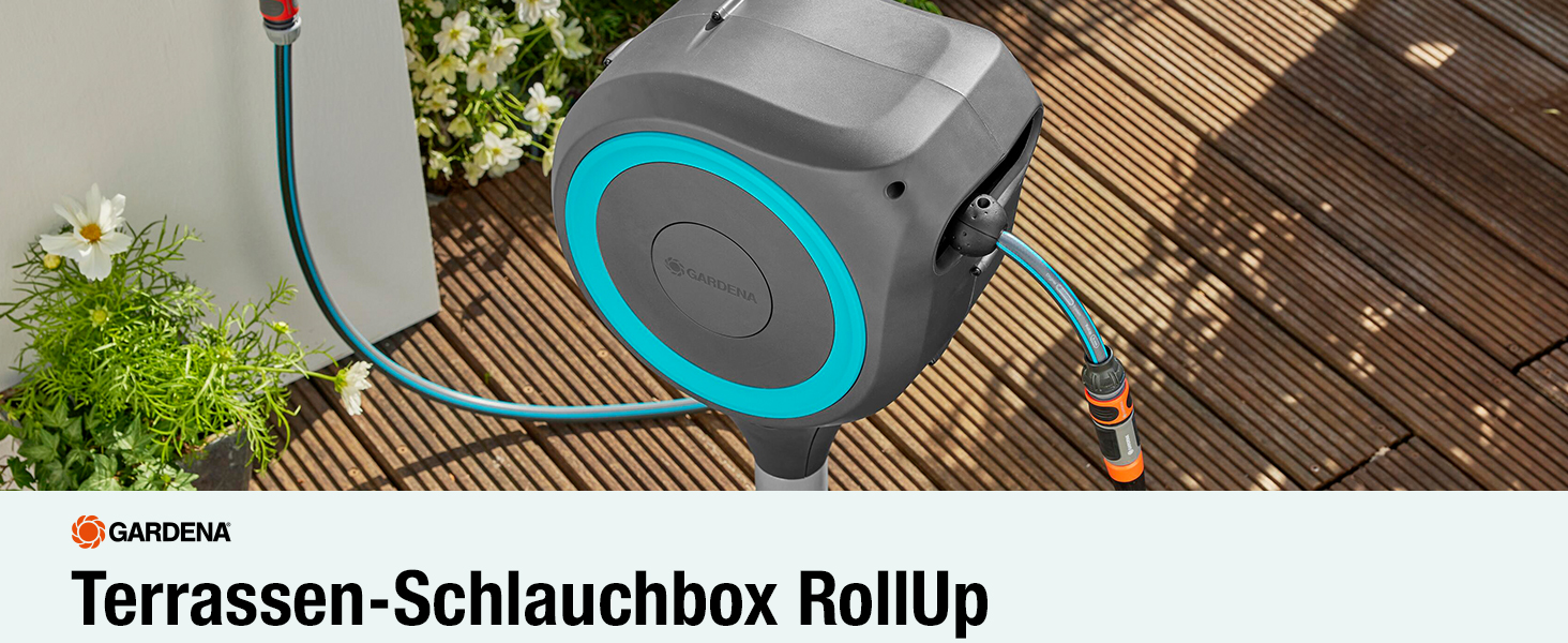 Gardena Шланг-бокс RollUp M (15м, білий): Автоматичний шланг для поливу саду та тераси