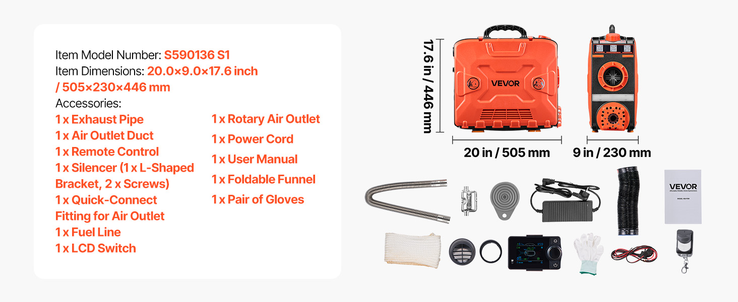 Дизельний опалювач VEVOR 8 кВт, 12/24 В, портативний з Bluetooth, пультом ДУ та LCD-дисплеєм, 5 л бак, для вантажівок та автодому