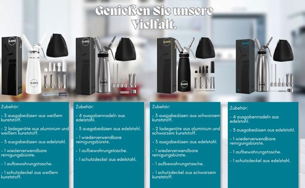 Кухонний сифон B-ARS з алюмінію, 500 мл, білий – аксесуар для холодних мусів та десертів, без системи тиску, з нержавіючою сталевою насадкою, придатний для миття в посудомийній машині