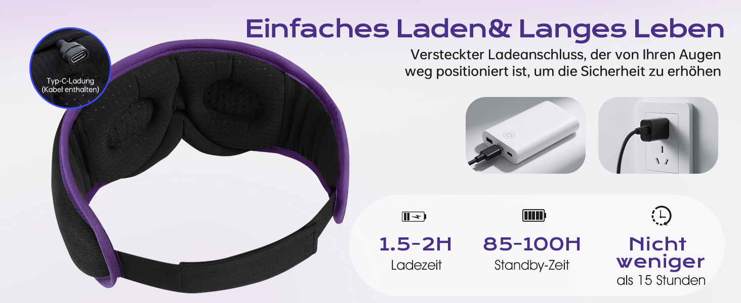 Маска для сну 3D Bluetooth з навушниками LC-Dolida для жінок та чоловіків, повна світлоблокада, комфорт на всю ніч. М'які навушники для сну під час подорожей, в ліжко (фіолетова)