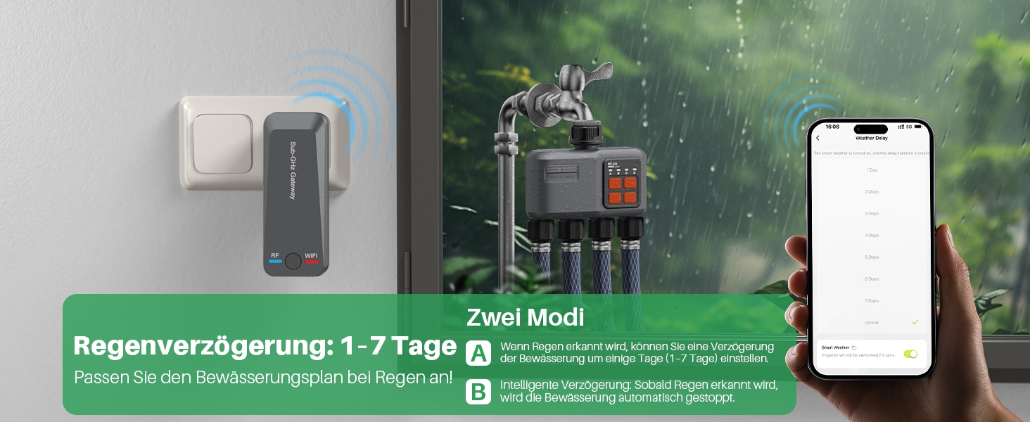 Таймер поливу Johgee WiFi з RF 300M для саду та газону (4 виходи), сумісний з Alexa та Smart Life