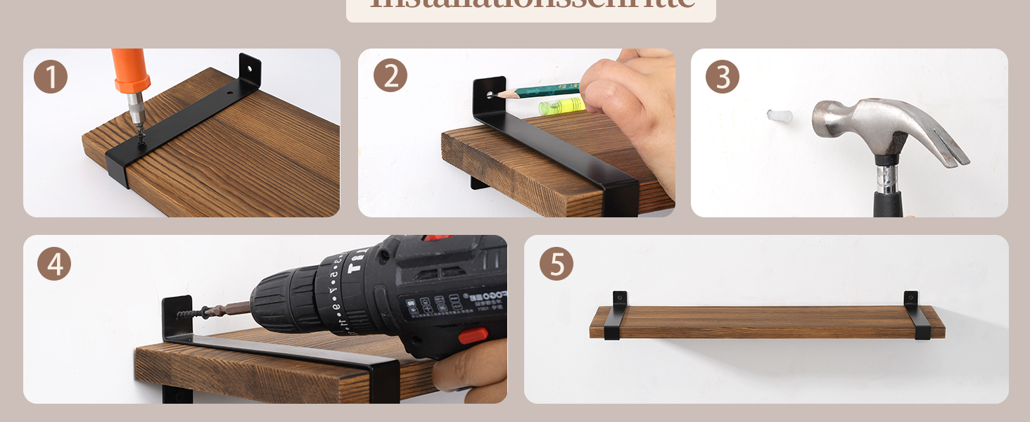 Полиця настінна Gronda Holz 3 шт. коричнева 60x15x2 см – без свердління для кухні, ванної, вітальні, книжок, в стилі вінтаж