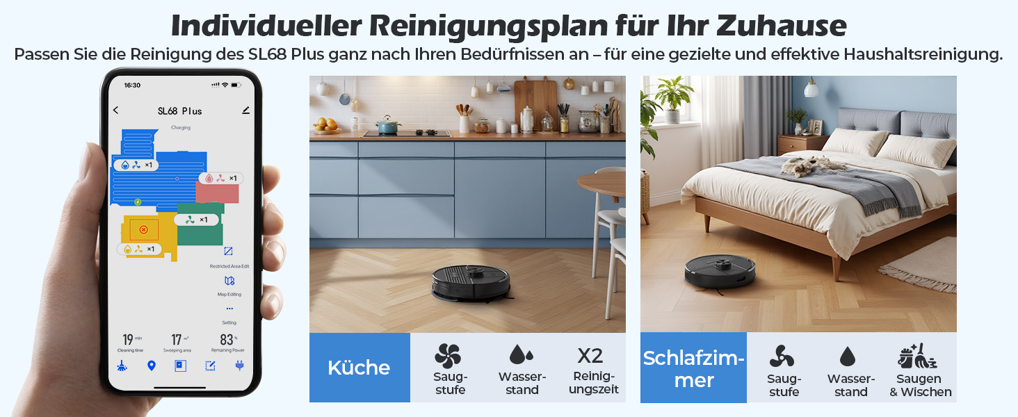 Робот-пилосос Lubluelu SL68 Plus 3-в-1 з функцією миття, 4500Pa, лазерна навігація, керування через додаток, 24 зони заборони для шерсті тварин, килим