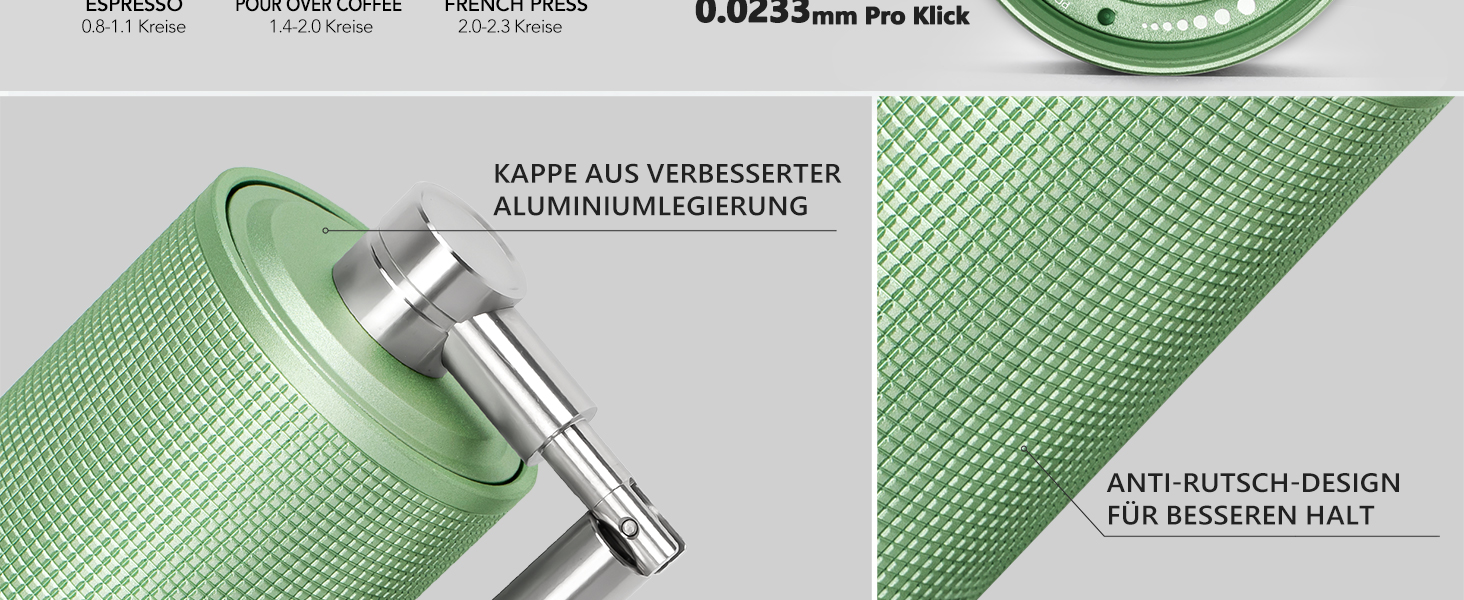 Ручна кавомолка TIMEMORE Chestnut C3 ESP PRO, зелена - для еспресо та френч-прес