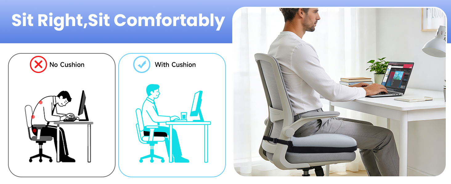 Подушка для сидіння з піни Memory Foam: ергономічна, для офісного крісла, авто, геймерського крісла та візка, з ременем та антиковзким покриттям
