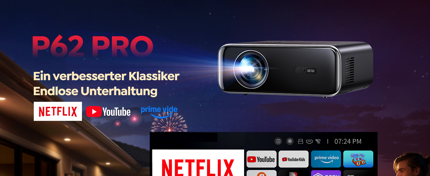 Проектор WiMiUS 1100 ANSI з 4K, Dolby Audio, WiFi 6, Bluetooth та Автофокусом для Домашнього Кінотеатру та Відкритих Подій (Android/iPhone)