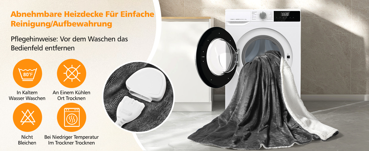 Електрична грілка з таймером 10 годин, 6 режимів нагріву, з пультом дистанційного керування, машинне прання, 133 x 155 см, сіра