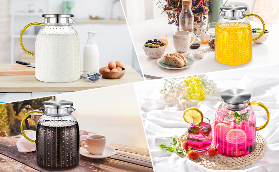 Скляна карафа Aofmee 2 літри з кришкою: для води, соку, айс-ті, преміум якість