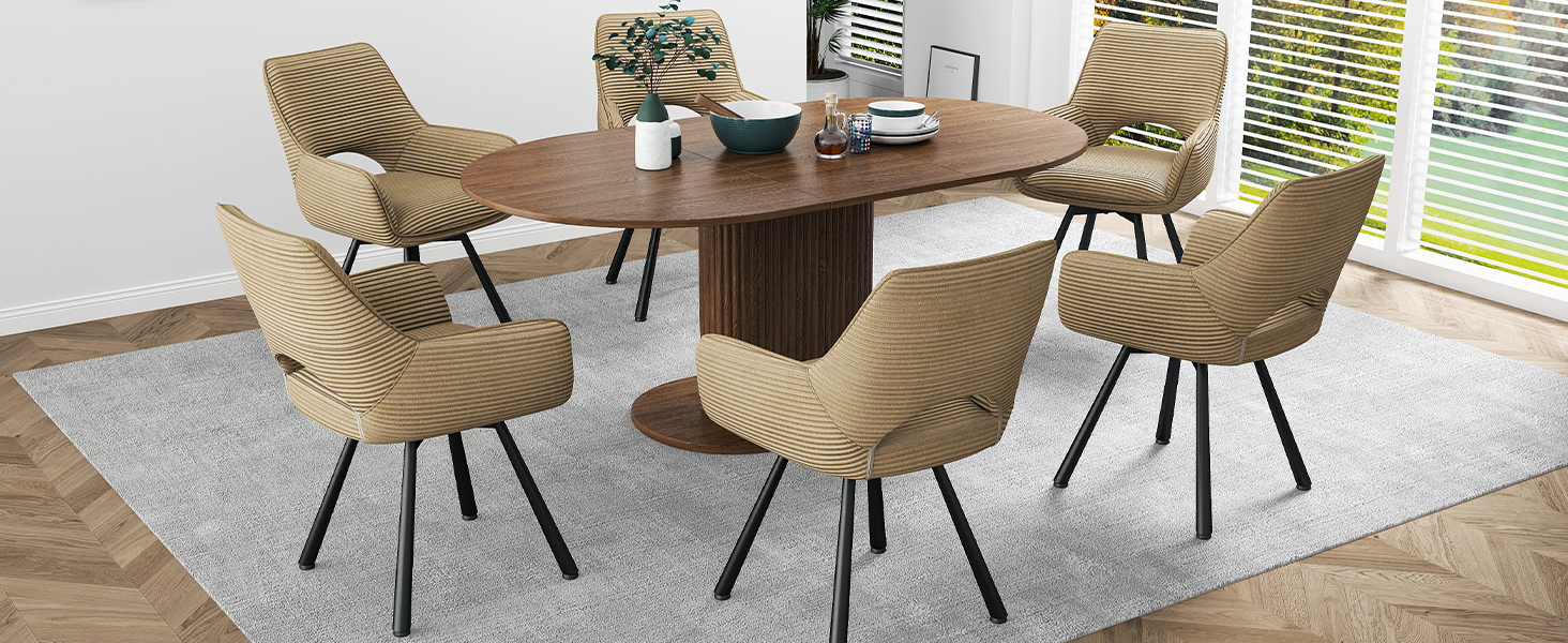 Набір обідніх стільців 4 шт. з поворотним механізмом 360°, стільці з підлокітниками на металевих ніжках, підходять для обідньої кімнати, м'які стільці з велюру, бежевого кольору