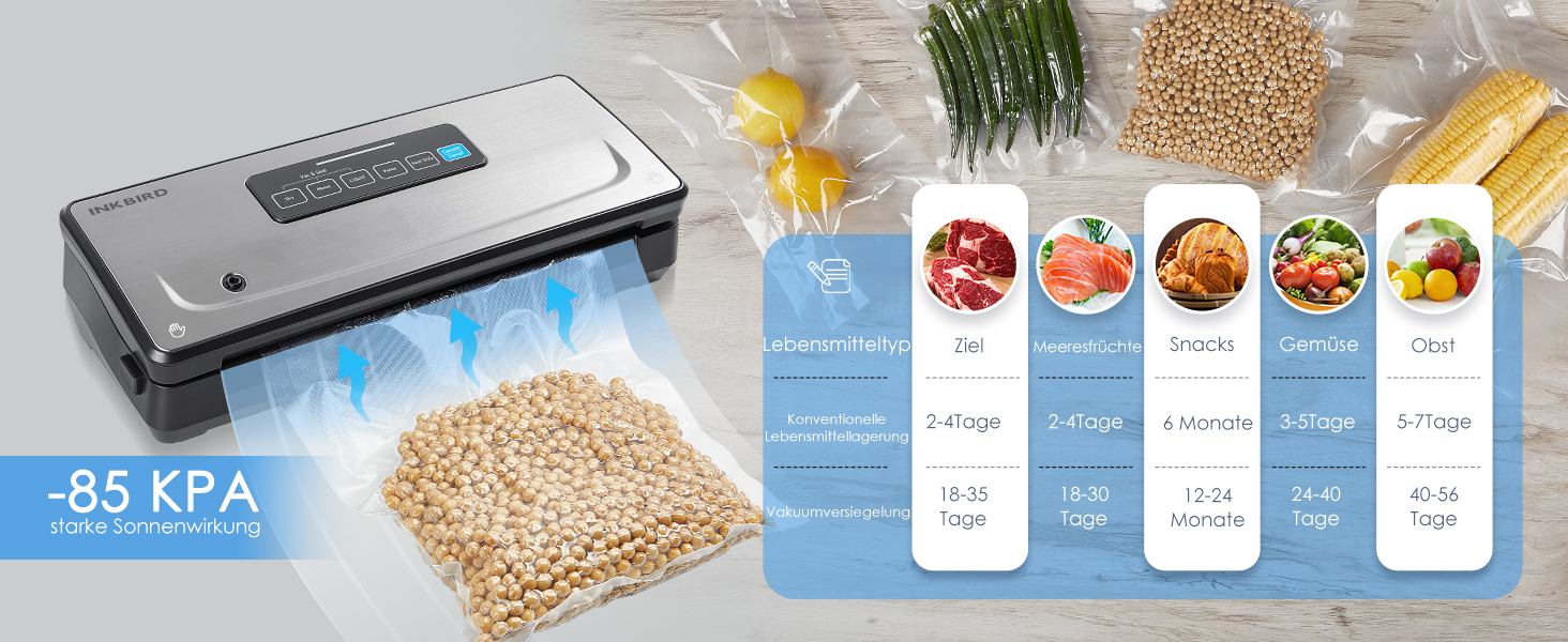 Вакууматор 7-в-1 професійний для харчових продуктів VS02 з 5 пакетами, подвійний шов, 85 КПа