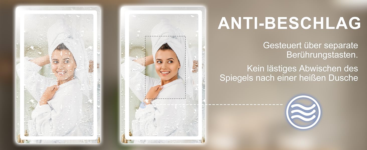 LED дзеркало для ванної кімнати KLGFI з підсвіткою, сенсорним вимикачем та функцією антизапар, 50 x 70 см