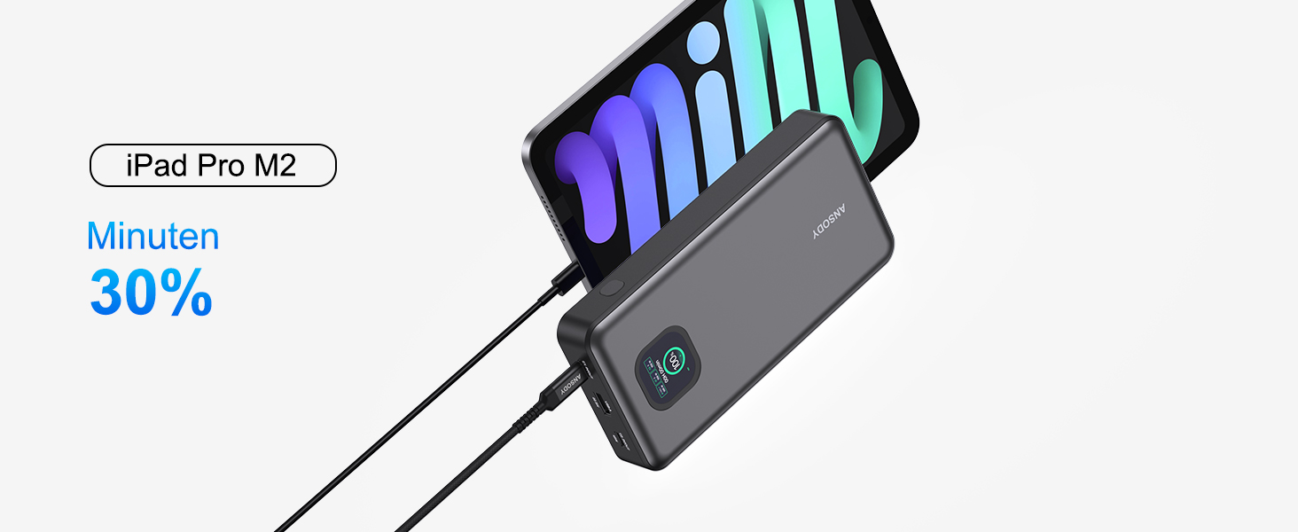 Power Bank 140W, 25000mAh з дисплеєм для ноутбука, MacBook, iPad, iPhone, Switch. Швидка зарядка PD3.1 (Сірий)