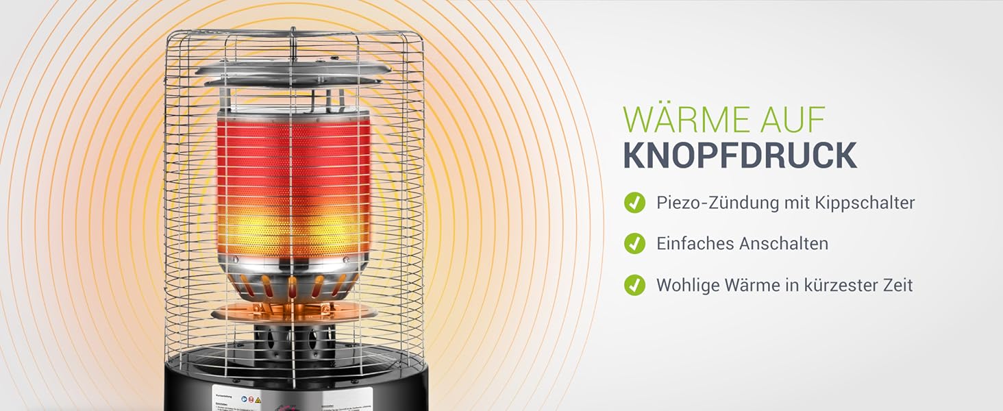 Газовий обігрівач для тераси Juskys® Cuna 11 кВт - обігрівач для тераси, балкону та саду - сумісний з 5 та 11 кг газовими балонами (Газовий балон не входить у комплект)