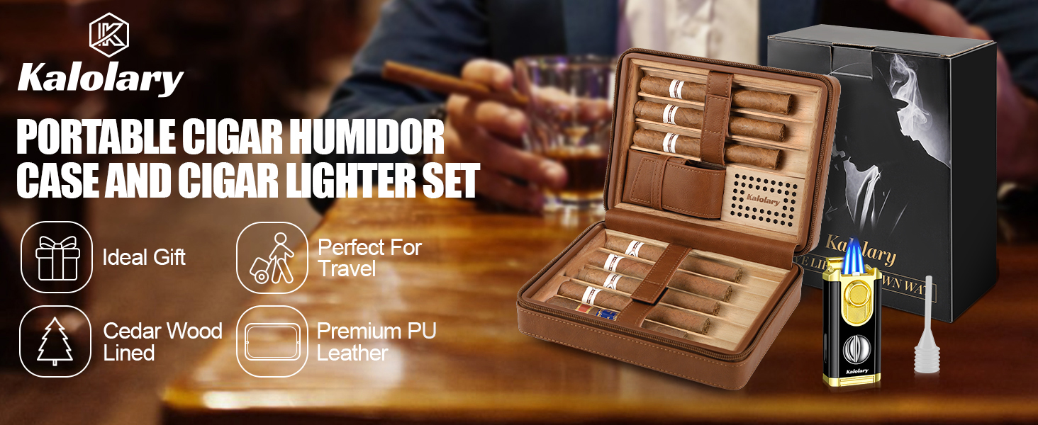 Вишуканий вологомір для сигар Kalolary з різаком, портативний, з кедровою обшивкою, вміщує до 8 сигар, чудовий подарунок для чоловіків (колір: коричневий)