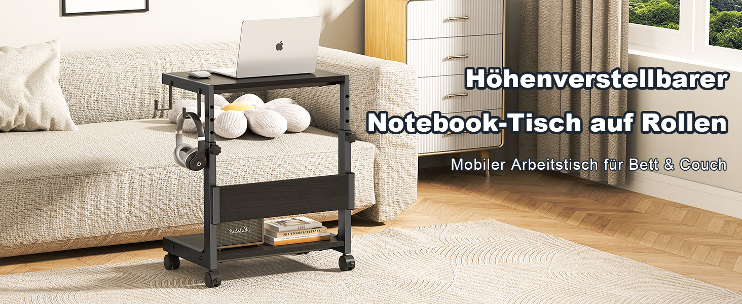 Регульована підставка для комп'ютера Tower, чорна, 44x30x44-59.5 см з ATX корпусом та місцем для зберігання