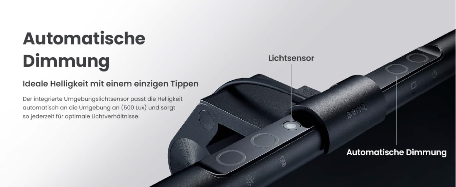 BenQ ScreenBar - LED лампа для монітора з регулюванням кольору та автоматичним затемненням, захист очей, USB зарядка, офісна лампа